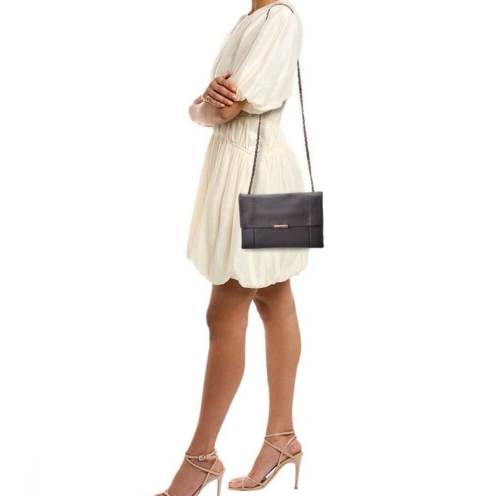 Ted Baker Parson Black Leather Crossbody Bag | Rose Gold Chain | Flap Bag - Picture 5 of 7